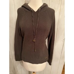 Michael Kors Women's Knit‎ Stretch Pullover Lightweight Brown Tie Hoodie Size M